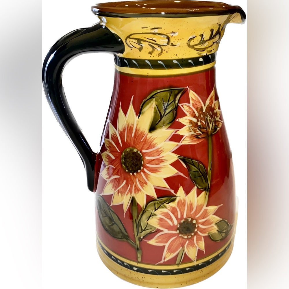 Pier 1 Sunflower Pitcher 72 oz Hand Painted. by DiamondToothNell - Picture 2 of 6